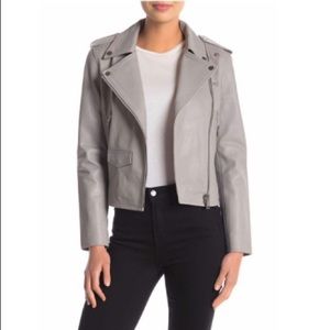 $698 Walter Baker Liz Leather Moto Jacket Gray